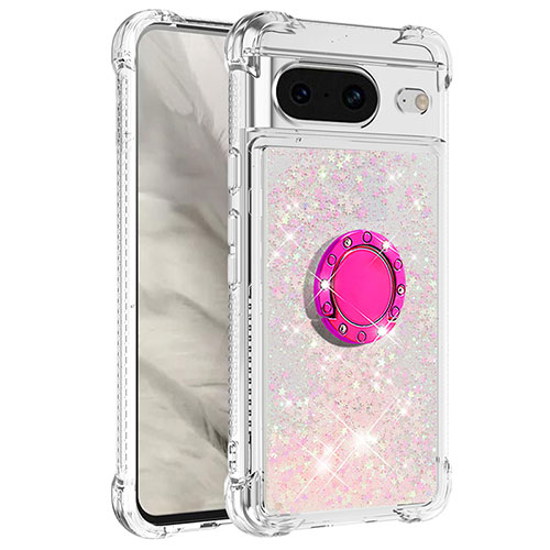 Silicone Candy Rubber TPU Bling-Bling Soft Case Cover with Finger Ring Stand S03 for Google Pixel 8 5G Pink