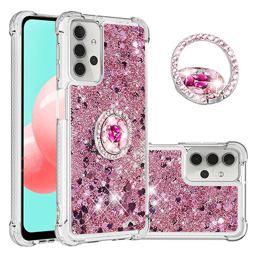 Silicone Candy Rubber TPU Bling-Bling Soft Case Cover with Finger Ring Stand S03 for Samsung Galaxy A32 4G Red