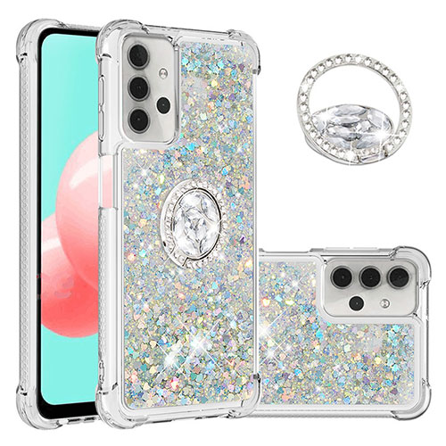 Silicone Candy Rubber TPU Bling-Bling Soft Case Cover with Finger Ring Stand S03 for Samsung Galaxy A32 5G Mixed