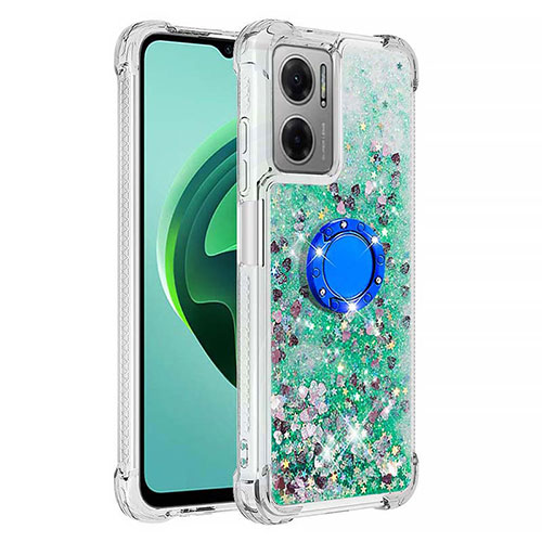 Silicone Candy Rubber TPU Bling-Bling Soft Case Cover with Finger Ring Stand S03 for Xiaomi Redmi 10 Prime Plus 5G Green