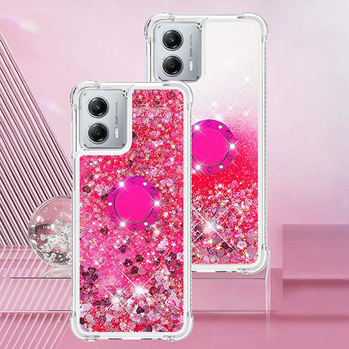 Silicone Candy Rubber TPU Bling-Bling Soft Case Cover with Finger Ring Stand YB1 for Motorola Moto G 5G (2023) Hot Pink