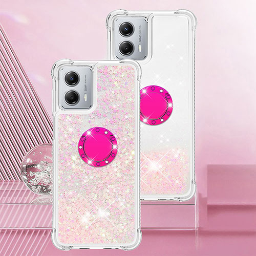 Silicone Candy Rubber TPU Bling-Bling Soft Case Cover with Finger Ring Stand YB1 for Motorola Moto G 5G (2023) Pink