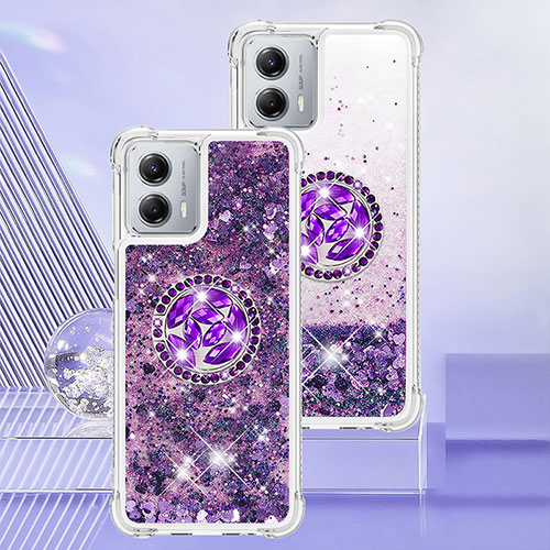 Silicone Candy Rubber TPU Bling-Bling Soft Case Cover with Finger Ring Stand YB1 for Motorola Moto G 5G (2023) Purple