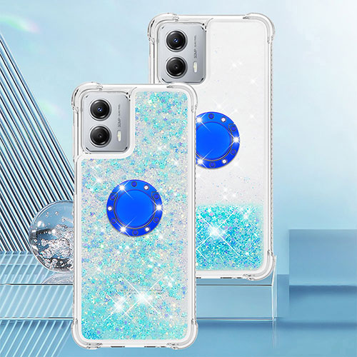 Silicone Candy Rubber TPU Bling-Bling Soft Case Cover with Finger Ring Stand YB1 for Motorola Moto G 5G (2023) Sky Blue