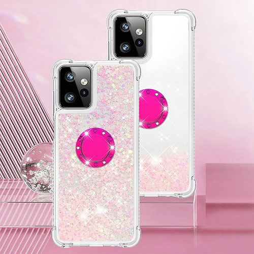 Silicone Candy Rubber TPU Bling-Bling Soft Case Cover with Finger Ring Stand YB1 for Motorola Moto G Power 5G (2023) Pink