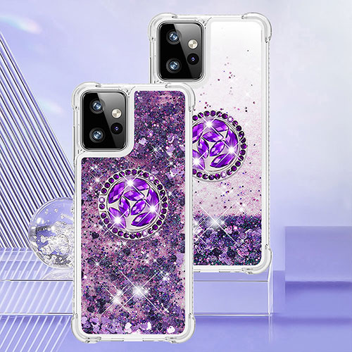 Silicone Candy Rubber TPU Bling-Bling Soft Case Cover with Finger Ring Stand YB1 for Motorola Moto G Power 5G (2023) Purple