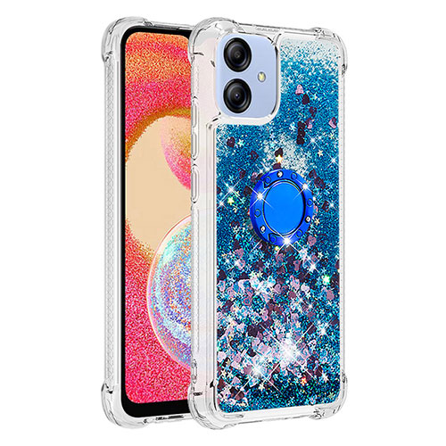 Silicone Candy Rubber TPU Bling-Bling Soft Case Cover with Finger Ring Stand YB1 for Samsung Galaxy A04 4G Blue