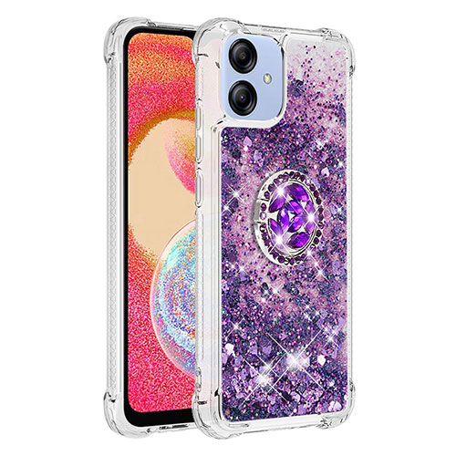 Silicone Candy Rubber TPU Bling-Bling Soft Case Cover with Finger Ring Stand YB1 for Samsung Galaxy A04 4G Purple