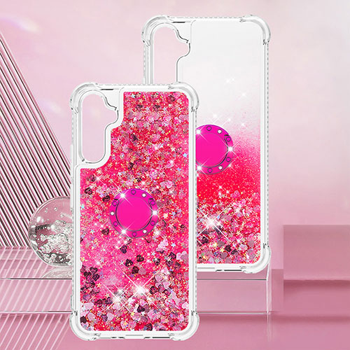 Silicone Candy Rubber TPU Bling-Bling Soft Case Cover with Finger Ring Stand YB1 for Samsung Galaxy A34 5G Hot Pink