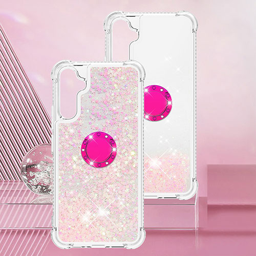 Silicone Candy Rubber TPU Bling-Bling Soft Case Cover with Finger Ring Stand YB1 for Samsung Galaxy A34 5G Pink