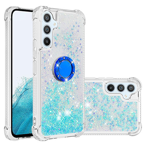 Silicone Candy Rubber TPU Bling-Bling Soft Case Cover with Finger Ring Stand YB1 for Samsung Galaxy A54 5G Sky Blue