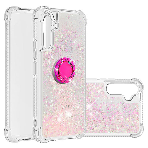 Silicone Candy Rubber TPU Bling-Bling Soft Case Cover with Finger Ring Stand YB1 for Samsung Galaxy Quantum4 5G Pink