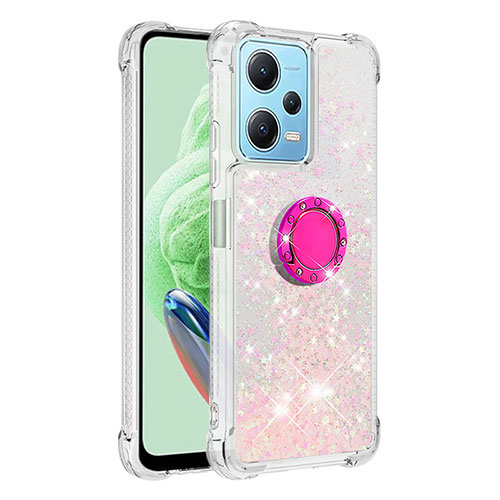 Silicone Candy Rubber TPU Bling-Bling Soft Case Cover with Finger Ring Stand YB1 for Xiaomi Poco X5 5G Pink