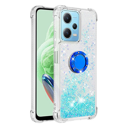 Silicone Candy Rubber TPU Bling-Bling Soft Case Cover with Finger Ring Stand YB1 for Xiaomi Poco X5 5G Sky Blue