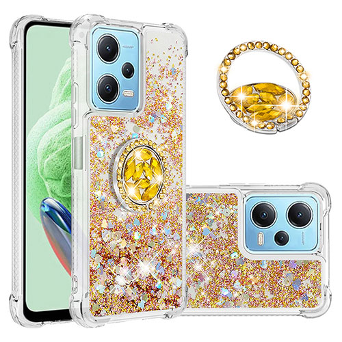 Silicone Candy Rubber TPU Bling-Bling Soft Case Cover with Finger Ring Stand YB1 for Xiaomi Redmi Note 12 5G Gold