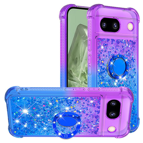 Silicone Candy Rubber TPU Bling-Bling Soft Case Cover with Finger Ring Stand YB2 for Google Pixel 8a 5G Purple