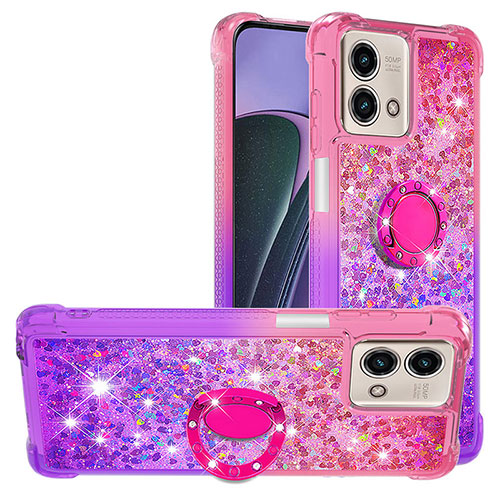 Silicone Candy Rubber TPU Bling-Bling Soft Case Cover with Finger Ring Stand YB2 for Motorola Moto G Stylus (2023) 5G Hot Pink