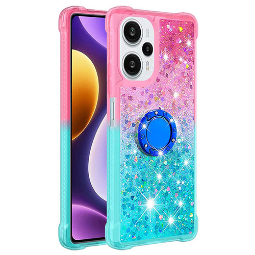 Silicone Candy Rubber TPU Bling-Bling Soft Case Cover with Finger Ring Stand YB2 for Xiaomi Redmi Note 12 Turbo 5G Pink