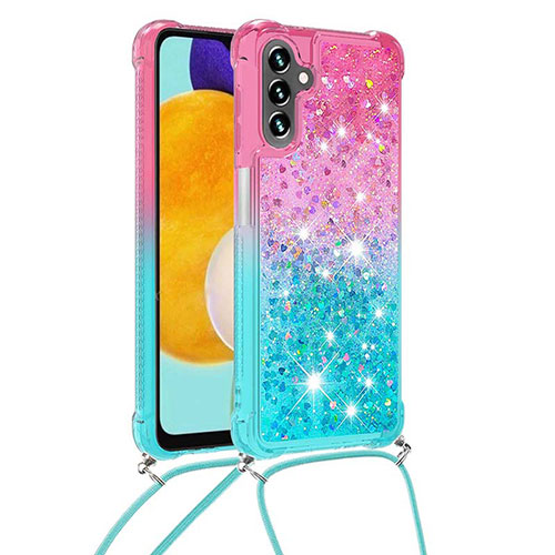 Silicone Candy Rubber TPU Bling-Bling Soft Case Cover with Lanyard Strap S01 for Samsung Galaxy A04s Pink