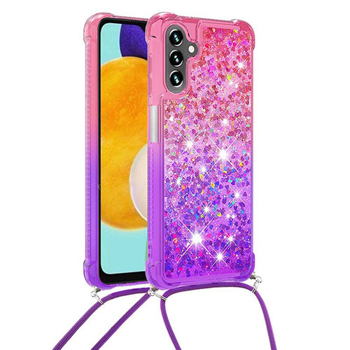Silicone Candy Rubber TPU Bling-Bling Soft Case Cover with Lanyard Strap S01 for Samsung Galaxy A13 5G Hot Pink