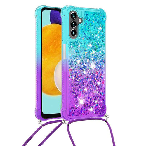 Silicone Candy Rubber TPU Bling-Bling Soft Case Cover with Lanyard Strap S01 for Samsung Galaxy A13 5G Sky Blue