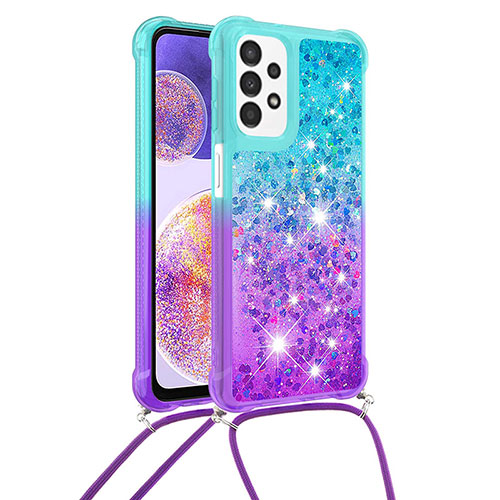 Silicone Candy Rubber TPU Bling-Bling Soft Case Cover with Lanyard Strap S01 for Samsung Galaxy A23 4G Sky Blue