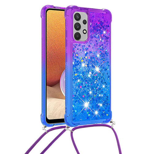 Silicone Candy Rubber TPU Bling-Bling Soft Case Cover with Lanyard Strap S01 for Samsung Galaxy A32 4G Purple