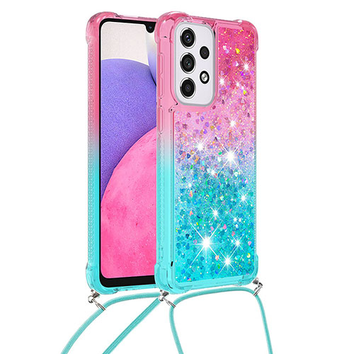 Silicone Candy Rubber TPU Bling-Bling Soft Case Cover with Lanyard Strap S01 for Samsung Galaxy A33 5G Pink