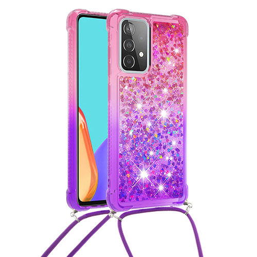 Silicone Candy Rubber TPU Bling-Bling Soft Case Cover with Lanyard Strap S01 for Samsung Galaxy A52s 5G Hot Pink