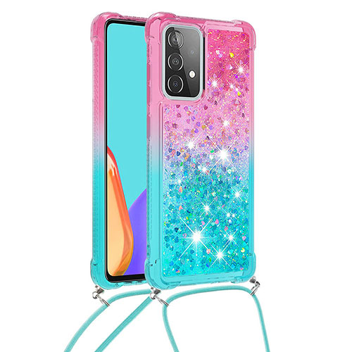 Silicone Candy Rubber TPU Bling-Bling Soft Case Cover with Lanyard Strap S01 for Samsung Galaxy A52s 5G Pink