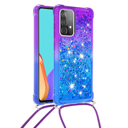 Silicone Candy Rubber TPU Bling-Bling Soft Case Cover with Lanyard Strap S01 for Samsung Galaxy A52s 5G Purple