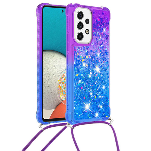 Silicone Candy Rubber TPU Bling-Bling Soft Case Cover with Lanyard Strap S01 for Samsung Galaxy A53 5G Purple