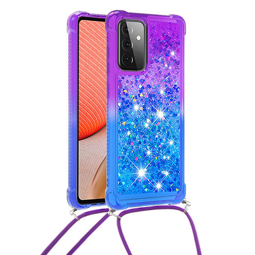 Silicone Candy Rubber TPU Bling-Bling Soft Case Cover with Lanyard Strap S01 for Samsung Galaxy A72 4G Purple