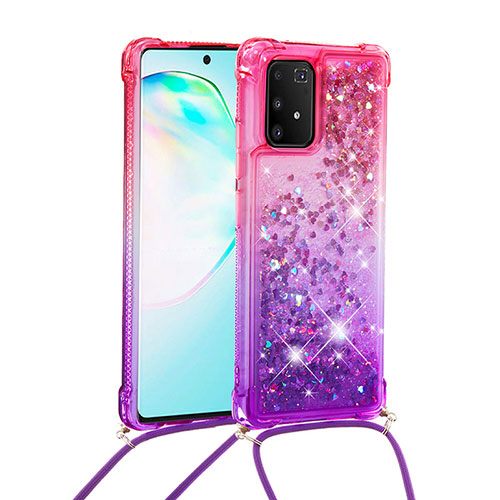 Silicone Candy Rubber TPU Bling-Bling Soft Case Cover with Lanyard Strap S01 for Samsung Galaxy S10 Lite Hot Pink