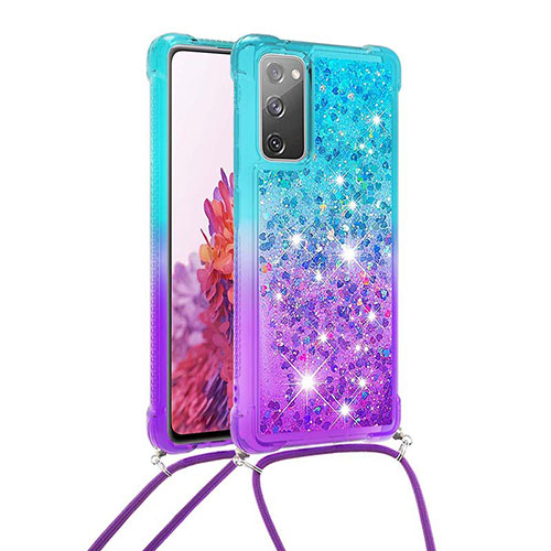 Silicone Candy Rubber TPU Bling-Bling Soft Case Cover with Lanyard Strap S01 for Samsung Galaxy S20 Lite 5G Sky Blue