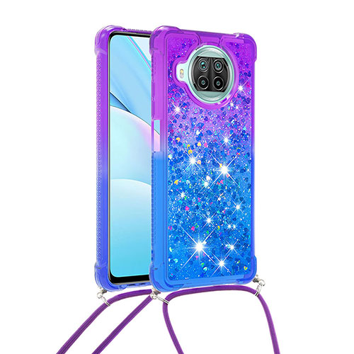 Silicone Candy Rubber TPU Bling-Bling Soft Case Cover with Lanyard Strap S01 for Xiaomi Mi 10i 5G Purple