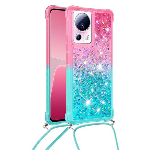 Silicone Candy Rubber TPU Bling-Bling Soft Case Cover with Lanyard Strap S01 for Xiaomi Mi 12 Lite NE 5G Pink