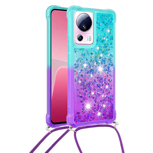 Silicone Candy Rubber TPU Bling-Bling Soft Case Cover with Lanyard Strap S01 for Xiaomi Mi 12 Lite NE 5G Sky Blue