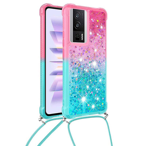 Silicone Candy Rubber TPU Bling-Bling Soft Case Cover with Lanyard Strap S01 for Xiaomi Poco F5 Pro 5G Pink