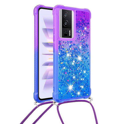 Silicone Candy Rubber TPU Bling-Bling Soft Case Cover with Lanyard Strap S01 for Xiaomi Redmi K60 5G Purple