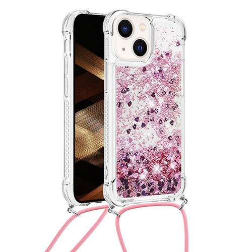 Silicone Candy Rubber TPU Bling-Bling Soft Case Cover with Lanyard Strap S02 for Apple iPhone 13 Clove Purple