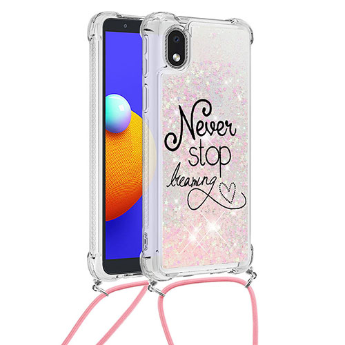 Silicone Candy Rubber TPU Bling-Bling Soft Case Cover with Lanyard Strap S02 for Samsung Galaxy A01 Core Mixed