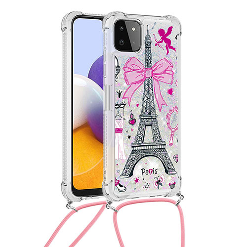 Silicone Candy Rubber TPU Bling-Bling Soft Case Cover with Lanyard Strap S02 for Samsung Galaxy A22s 5G Mixed