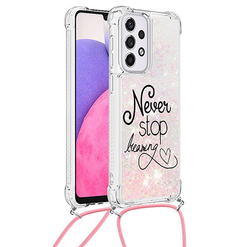 Silicone Candy Rubber TPU Bling-Bling Soft Case Cover with Lanyard Strap S02 for Samsung Galaxy A33 5G Pink