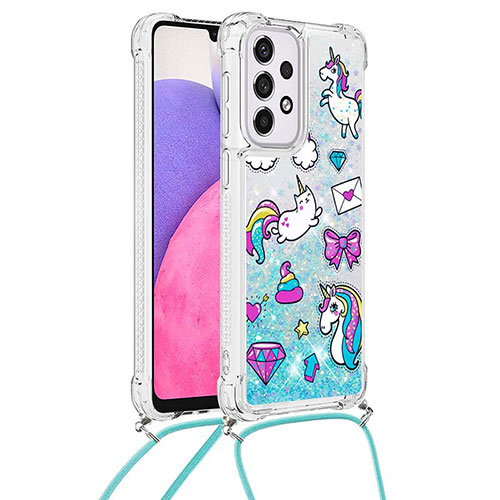 Silicone Candy Rubber TPU Bling-Bling Soft Case Cover with Lanyard Strap S02 for Samsung Galaxy A33 5G Sky Blue