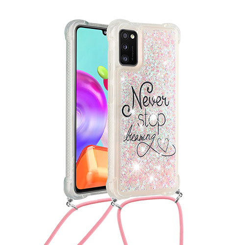 Silicone Candy Rubber TPU Bling-Bling Soft Case Cover with Lanyard Strap S02 for Samsung Galaxy A41 Mixed