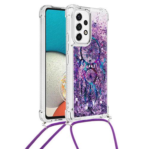 Silicone Candy Rubber TPU Bling-Bling Soft Case Cover with Lanyard Strap S02 for Samsung Galaxy A53 5G Purple