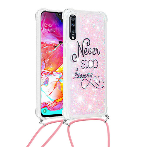 Silicone Candy Rubber TPU Bling-Bling Soft Case Cover with Lanyard Strap S02 for Samsung Galaxy A70S Mixed