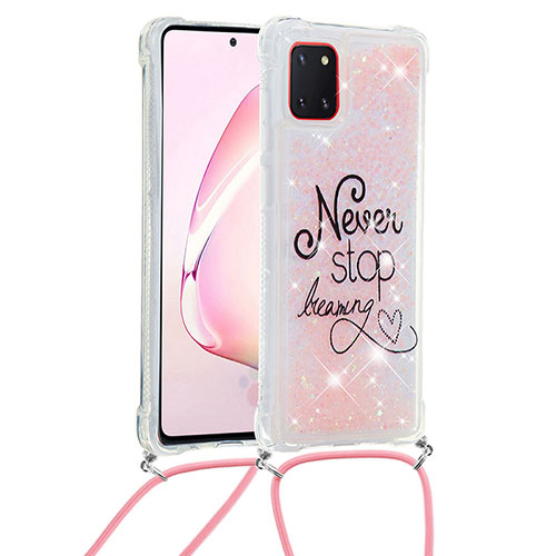 Silicone Candy Rubber TPU Bling-Bling Soft Case Cover with Lanyard Strap S02 for Samsung Galaxy A81 Mixed