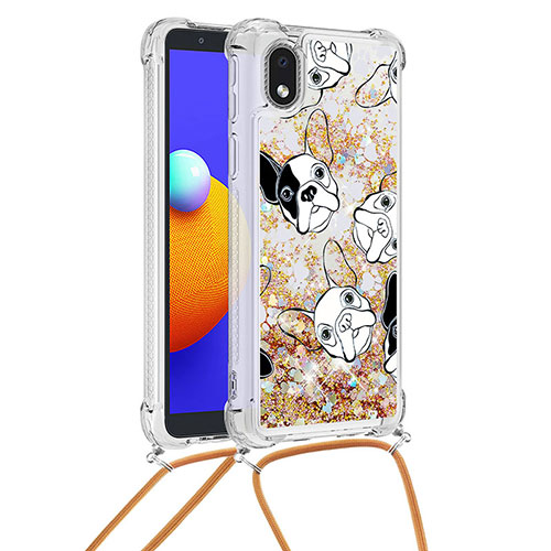 Silicone Candy Rubber TPU Bling-Bling Soft Case Cover with Lanyard Strap S02 for Samsung Galaxy M01 Core Gold